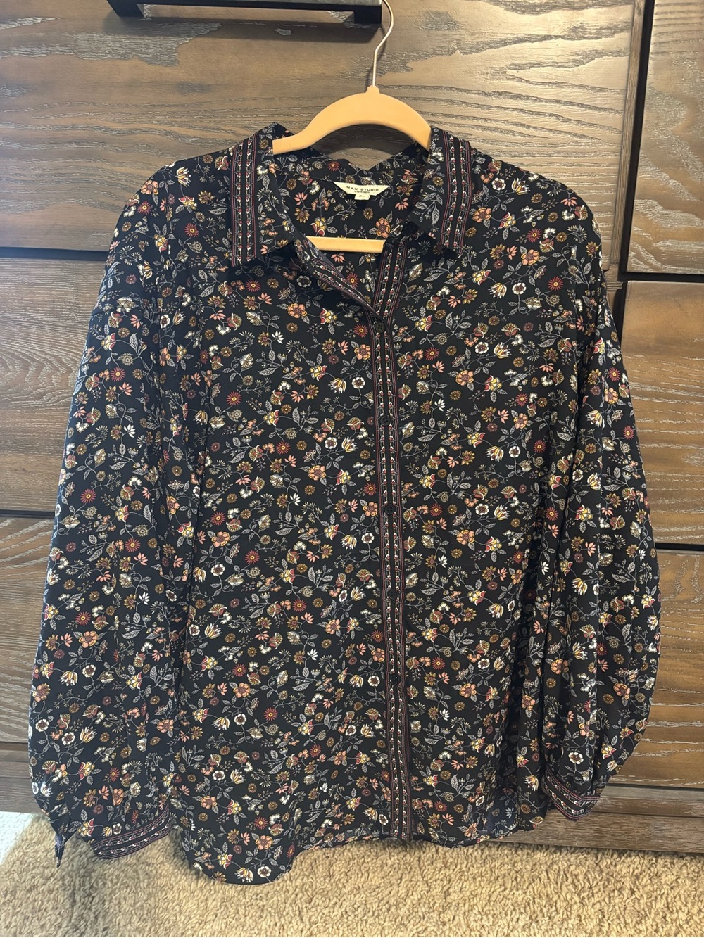 Max Studio Black Floral Button-Down Blouse